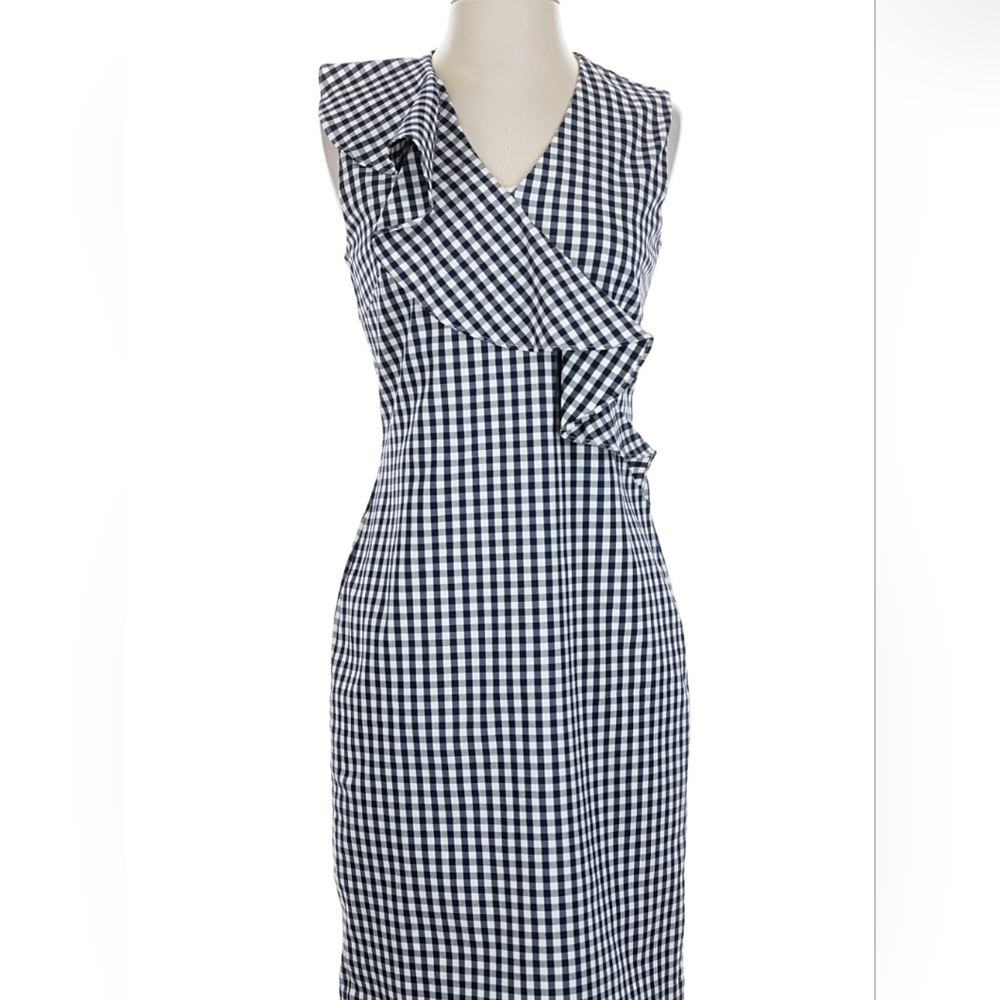 J McLaughlin Gingham Black White Ruffle Trim Dress Size 8 M